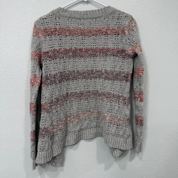 maurices Striped Open Front Knit Cardigan Sweater‎ Gray Pink Purple Women's M - Picture 2 of 7